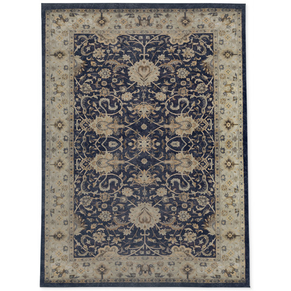 Canora Grey Herr Oriental Navy/Beige Area Rug Wayfair